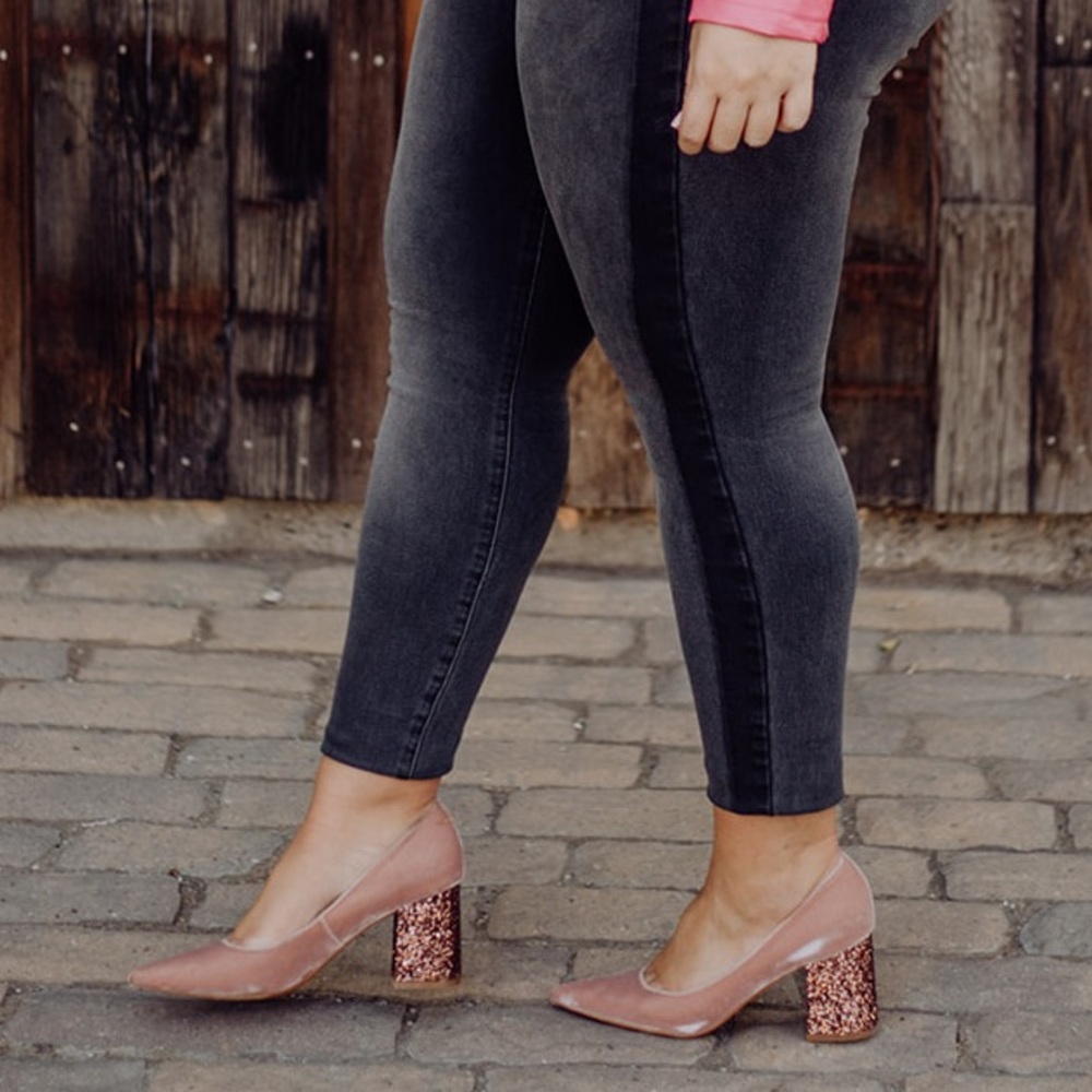 Marc Fisher Pink Sparkle and Velvet Block Heels